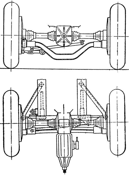 Схема подвески с неизменной шириной колеи задних колес и с реактивной штангой